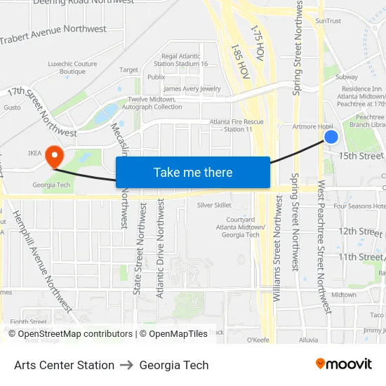 Arts Center Station to Georgia Tech map