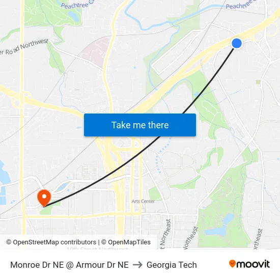 Monroe Dr NE @ Armour Dr NE to Georgia Tech map