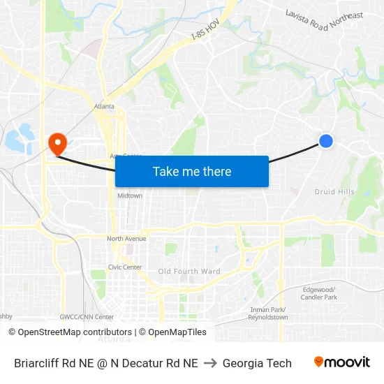 Briarcliff Rd NE @ N Decatur Rd NE to Georgia Tech map