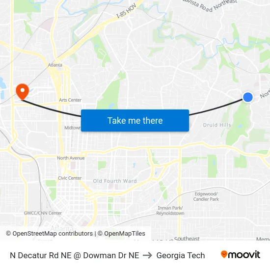 N Decatur Rd NE @ Dowman Dr NE to Georgia Tech map