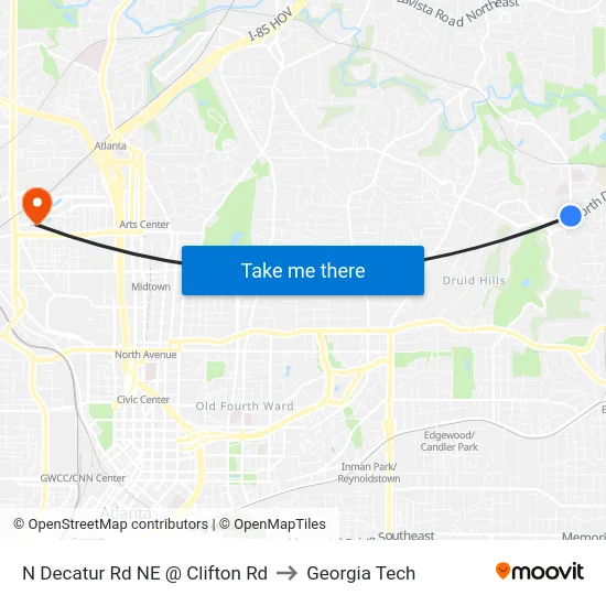 N Decatur Rd NE @ Clifton Rd to Georgia Tech map