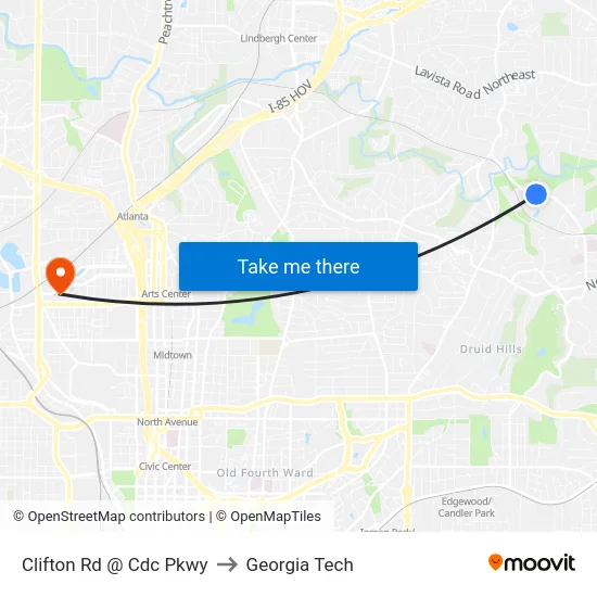 Clifton Rd @ Cdc Pkwy to Georgia Tech map