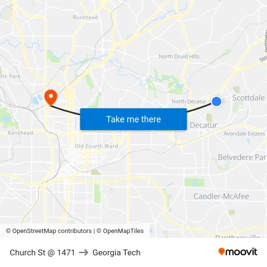 Church St @ 1471 to Georgia Tech map