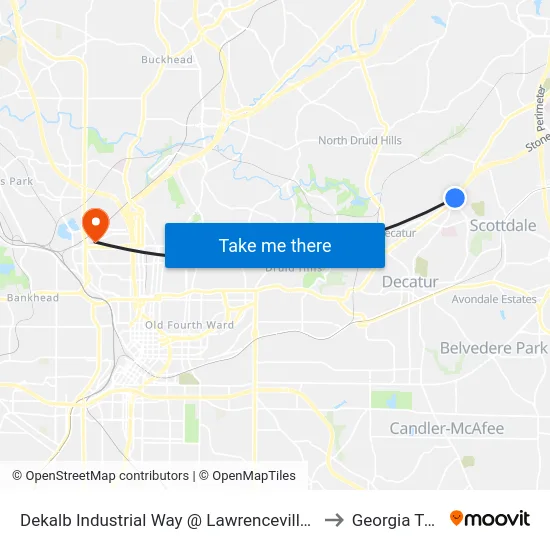 Dekalb Industrial Way @ Lawrenceville Hwy to Georgia Tech map