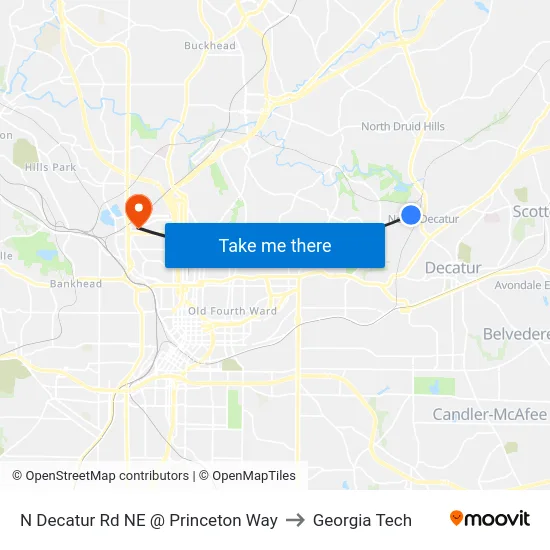 N Decatur Rd NE @ Princeton Way to Georgia Tech map