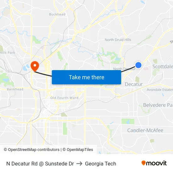N Decatur Rd @ Sunstede Dr to Georgia Tech map