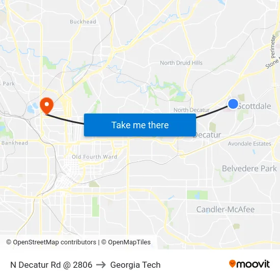 N Decatur Rd @ 2806 to Georgia Tech map