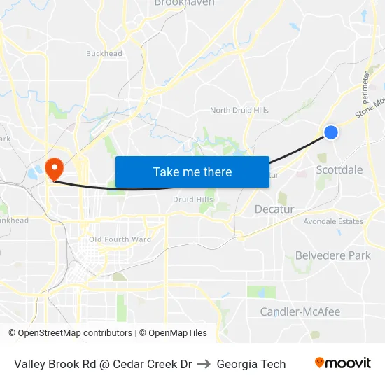 Valley Brook Rd @ Cedar Creek Dr to Georgia Tech map