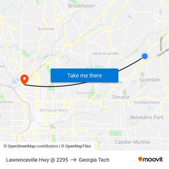 Lawrenceville Hwy @ 2295 to Georgia Tech map