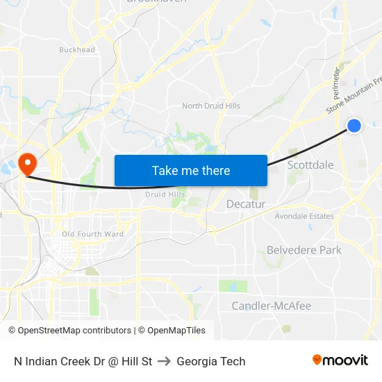 N Indian Creek Dr @ Hill St to Georgia Tech map