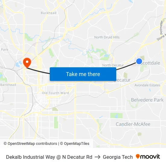 Dekalb Industrial Way @ N Decatur Rd to Georgia Tech map