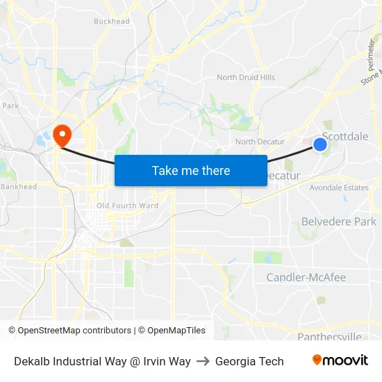 Dekalb Industrial Way @ Irvin Way to Georgia Tech map