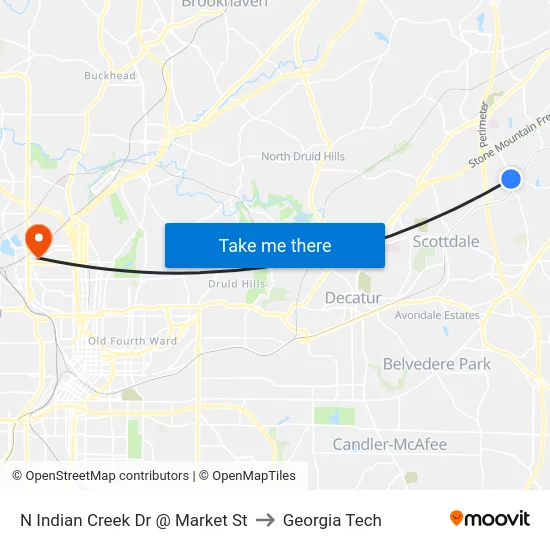 N Indian Creek Dr @ Market St to Georgia Tech map