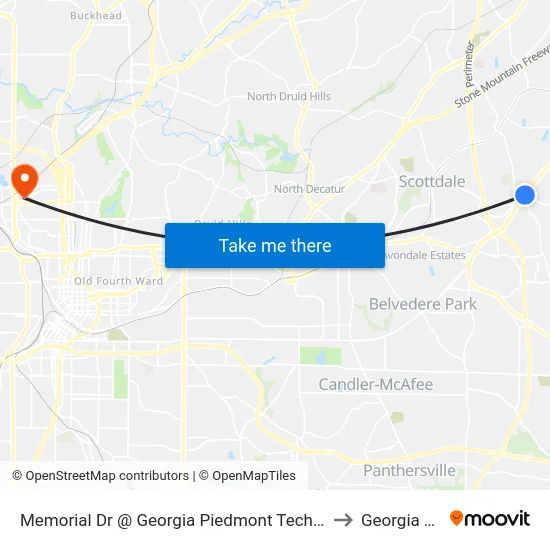 Memorial Dr @ Georgia Piedmont Tech College Dr to Georgia Tech map