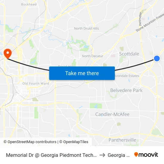 Memorial Dr @ Georgia Piedmont Tech College Dr to Georgia Tech map
