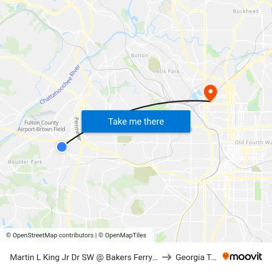 Martin L King Jr Dr SW @ Bakers Ferry Rd SW to Georgia Tech map