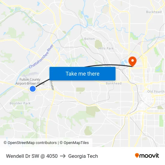 Wendell Dr SW @ 4050 to Georgia Tech map