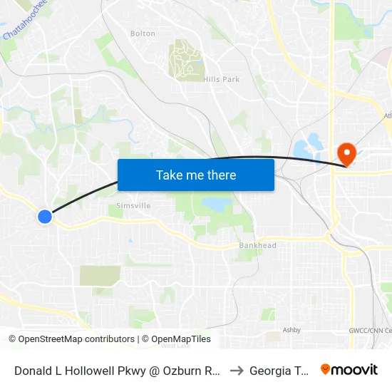 Donald L Hollowell Pkwy @ Ozburn Rd NW to Georgia Tech map