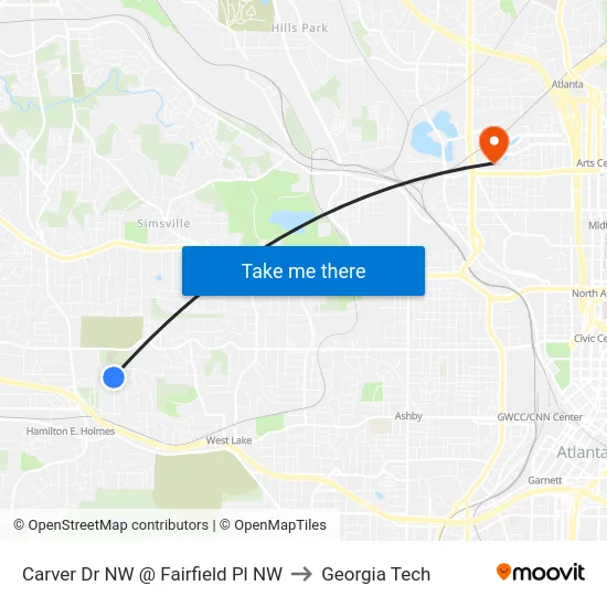 Carver Dr NW @ Fairfield Pl NW to Georgia Tech map