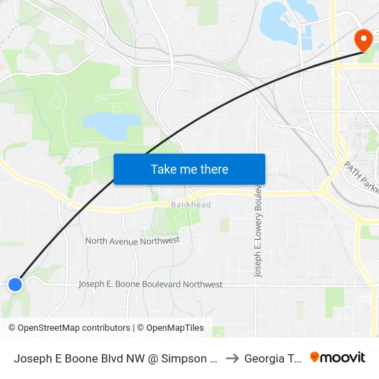 Joseph E Boone Blvd NW @ Simpson Ter NW to Georgia Tech map