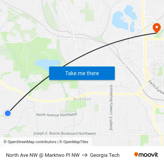 North Ave NW @ Marktwo Pl NW to Georgia Tech map
