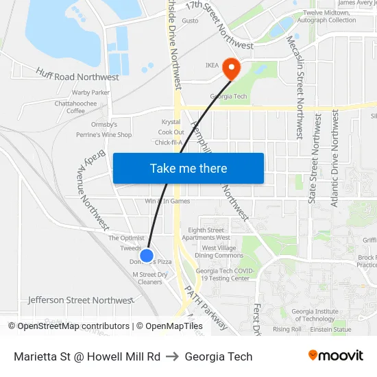 Marietta St @ Howell Mill Rd to Georgia Tech map