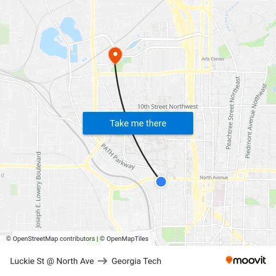Luckie St @ North Ave to Georgia Tech map