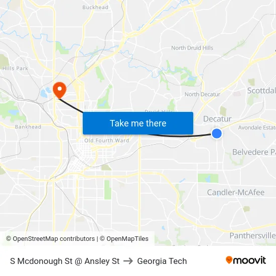 S Mcdonough St @ Ansley St to Georgia Tech map