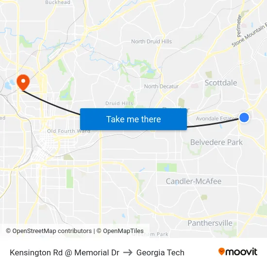 Kensington Rd @ Memorial Dr to Georgia Tech map