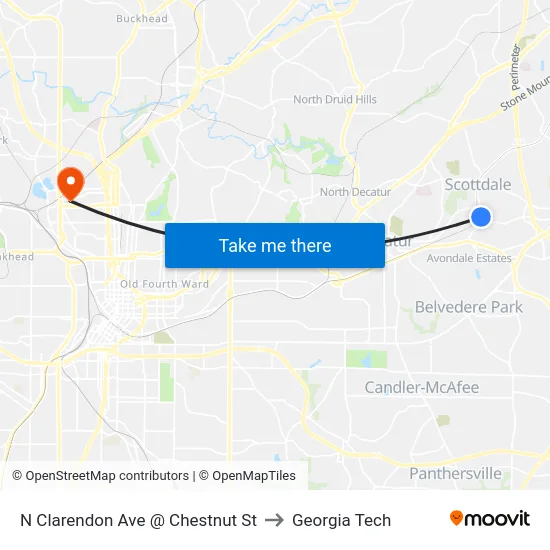 N Clarendon Ave @ Chestnut St to Georgia Tech map