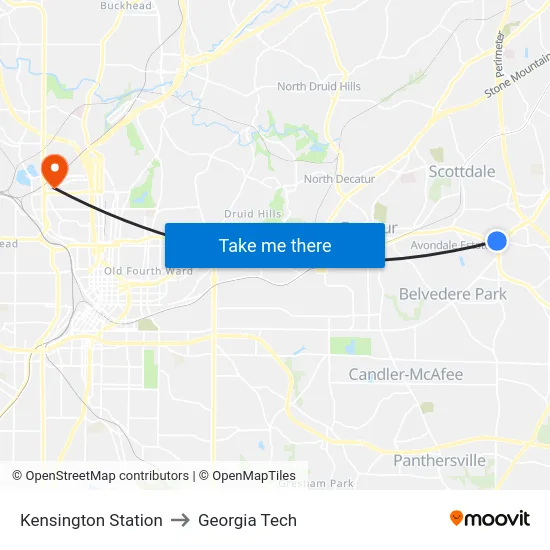 Kensington Station to Georgia Tech map