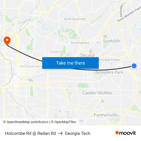 Holcombe Rd @ Redan Rd to Georgia Tech map