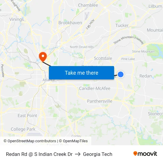 Redan Rd @ S Indian Creek Dr to Georgia Tech map