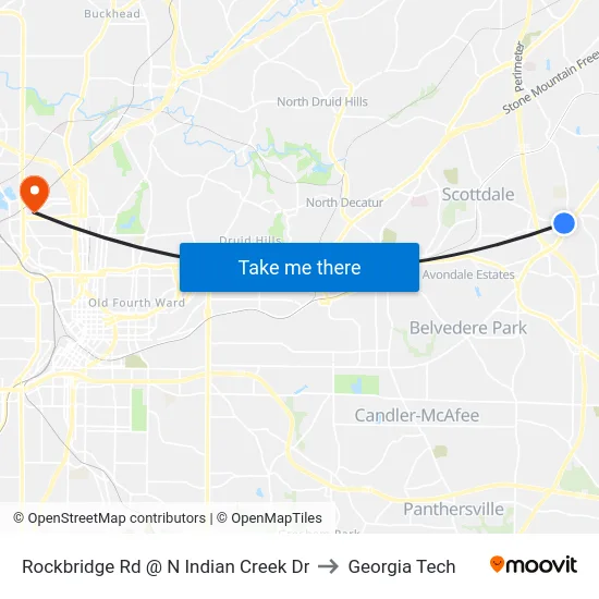 Rockbridge Rd @ N Indian Creek Dr to Georgia Tech map