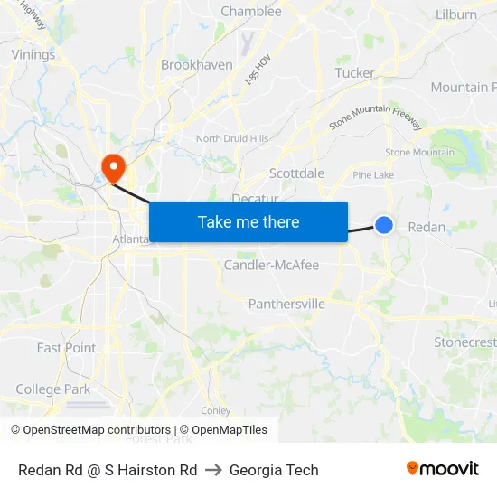Redan Rd @ S Hairston Rd to Georgia Tech map