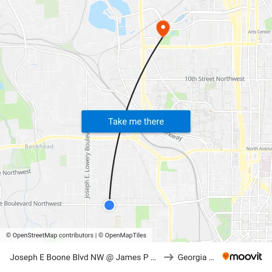 Joseph E Boone Blvd NW @ James P Brawley Dr to Georgia Tech map