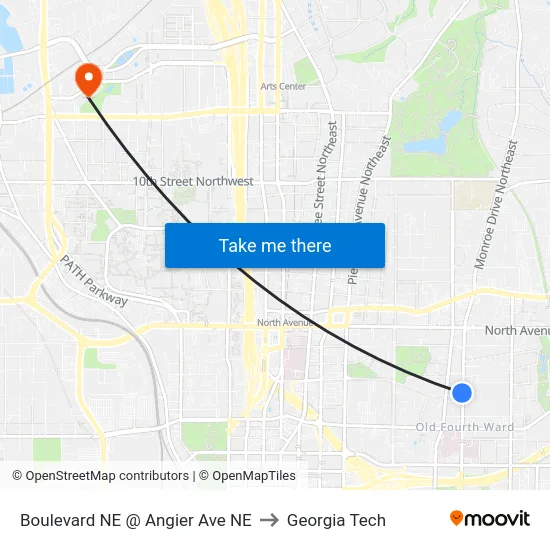 Boulevard NE @ Angier Ave NE to Georgia Tech map