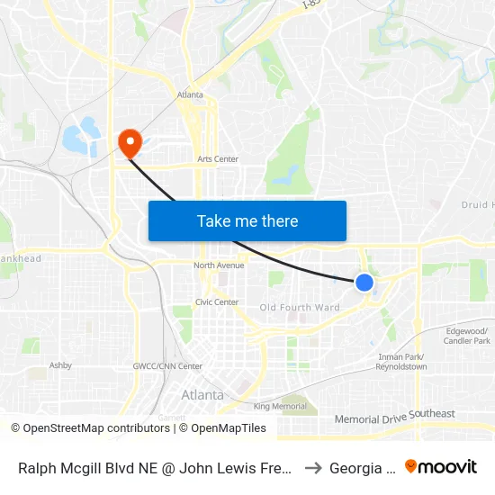 Ralph Mcgill Blvd NE @ John Lewis Freedom Pkwy NE to Georgia Tech map
