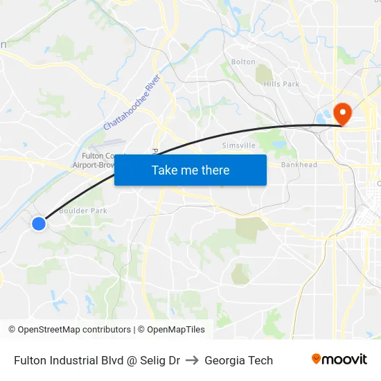 Fulton Industrial Blvd @ Selig Dr to Georgia Tech map