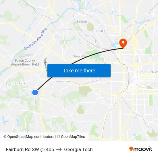 Fairburn Rd SW @ 405 to Georgia Tech map