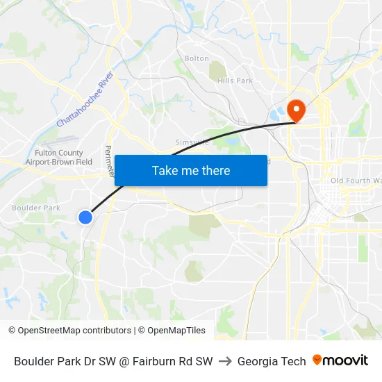 Boulder Park Dr SW @ Fairburn Rd SW to Georgia Tech map
