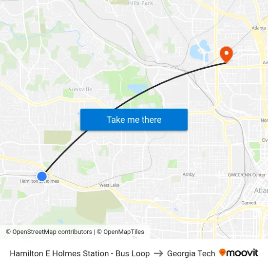 Hamilton E Holmes Station - Bus Loop to Georgia Tech map