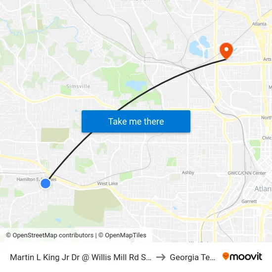 Martin L King Jr Dr @ Willis Mill Rd SW to Georgia Tech map