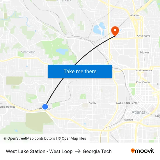 West Lake Station - West Loop to Georgia Tech map