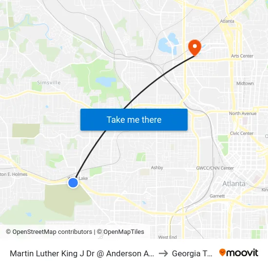 Martin Luther King J Dr @ Anderson Ave SW to Georgia Tech map