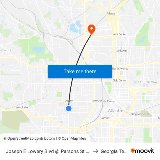 Joseph E Lowery Blvd @ Parsons St SW to Georgia Tech map