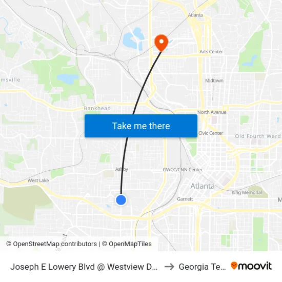 Joseph E Lowery Blvd @ Westview Dr SW to Georgia Tech map