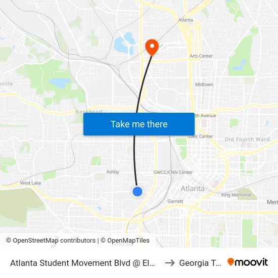 Atlanta Student Movement Blvd @ Elm St SW to Georgia Tech map
