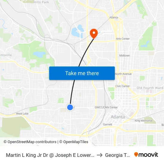 Martin L King Jr Dr @ Joseph E Lowery Blvd to Georgia Tech map