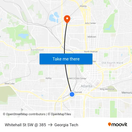 Whitehall St SW @ 385 to Georgia Tech map